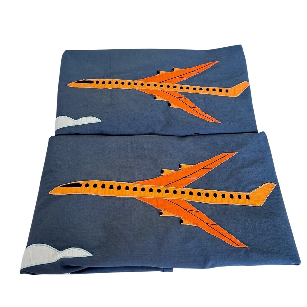 Crate & Kids Explorer Airplane Standard Sham Blue Cotton Bedding Decor Applique